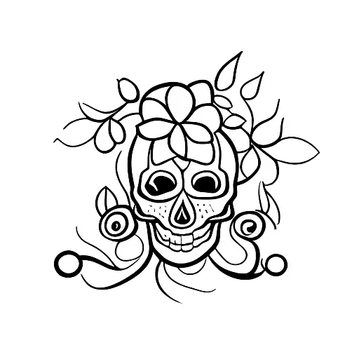 Woman Skull With Flowers And Snake