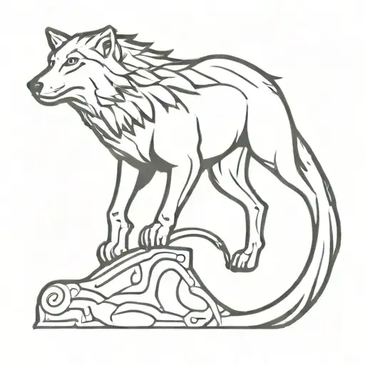 Norse Myth Story Of God Tyre Missing A Hand And Fenriri Wolf Chain To The Ground