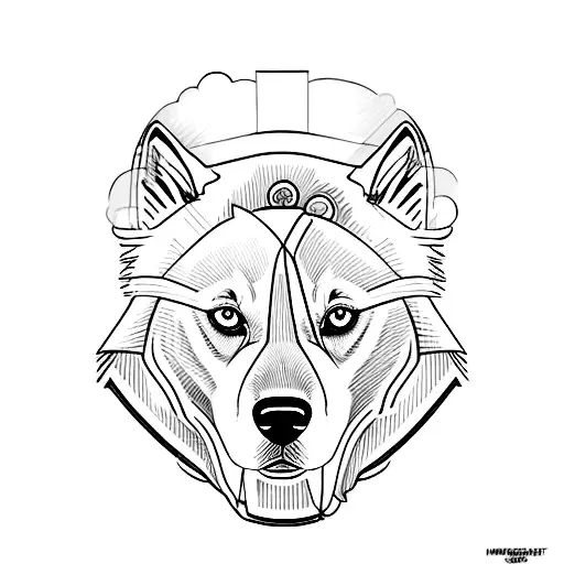 A Minimalist Tattoo Of A Siberian Husky Wearing A Formula 1 Helmet