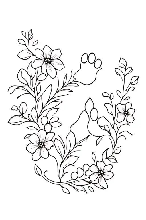 Cat Paws And Floral Patterns