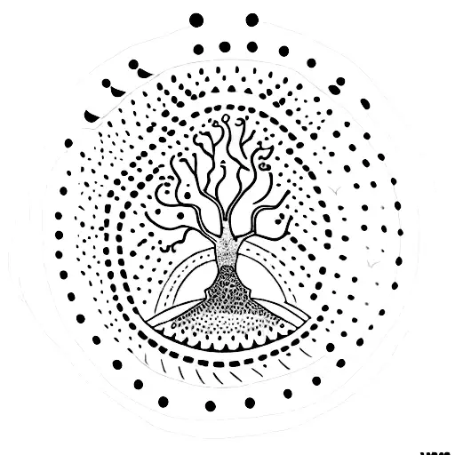 A Dotwork Tattoo Of A Cosmic Tree Merging Spirituality And The Universe