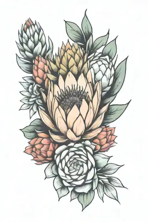 Protea Next To Succulent