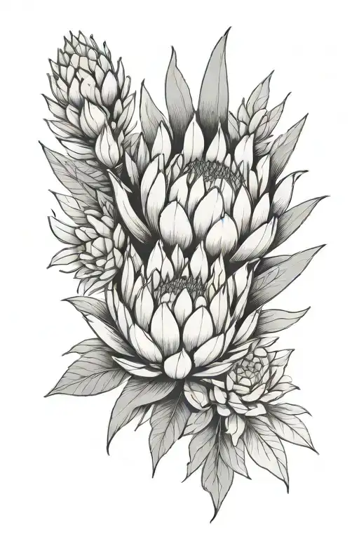 Protea Next To Succulent Black And Grey