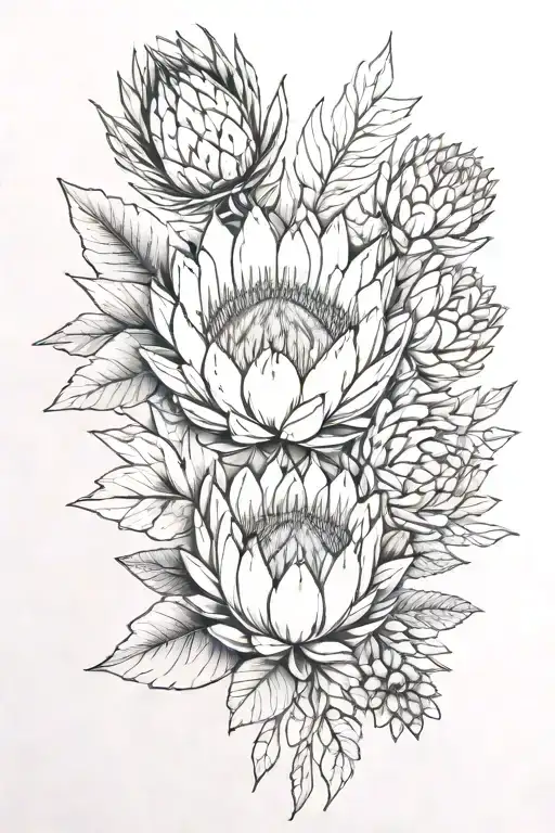 Protea Next To Succulent Sunflower