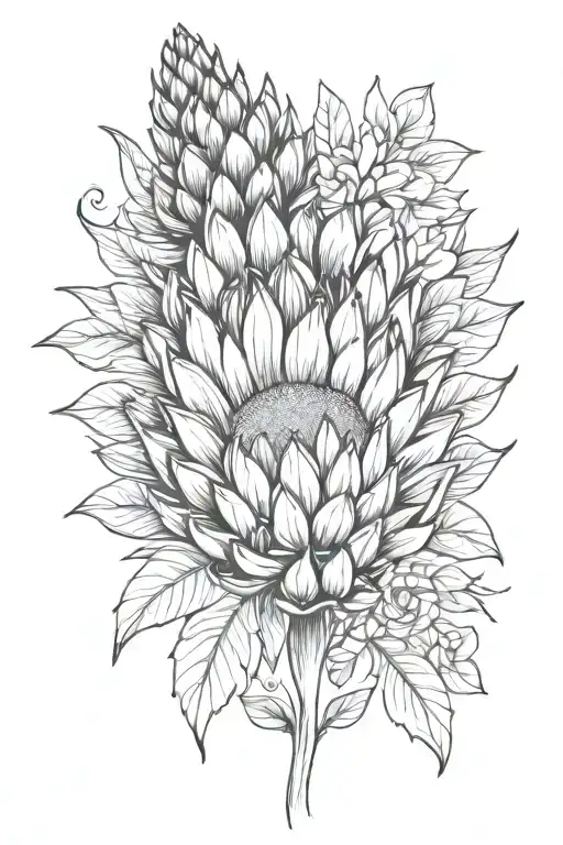 Protea Sunflower Succulent Tattoo Design