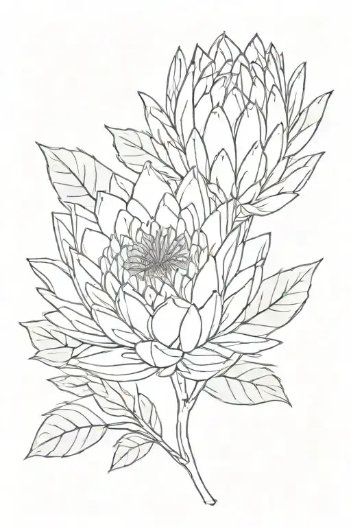 Protea Flower Next To Succulent And Leaves Growing