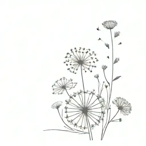 Outline Of 1 Dandelion And 1 Violet Flower Bouquet
