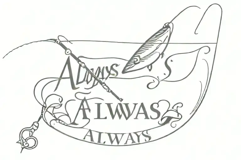 Fishing Rod Casting A Line Writing The Word Always