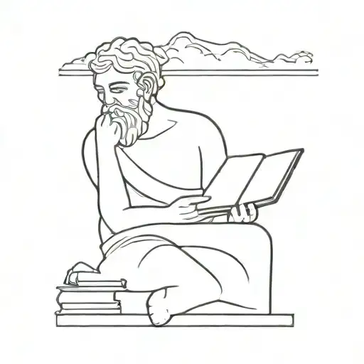 A Minimalist Tattoo Of A Greek Philosopher Reading A Book