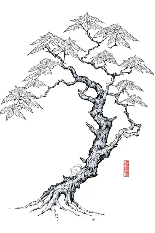 A Beautiful Japanese Maple Tree Intertwined With Intricate Manga Characters