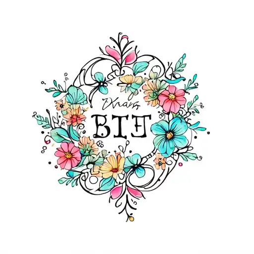 Wrist Tattoo With Lblack Etters Inside Pretty Colorful Filigree And Small Delicate Flowers