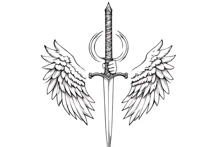 Angel Wings Holding Sword