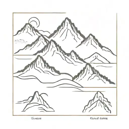 Four Mountain Peaks With Flowing River Surrounded