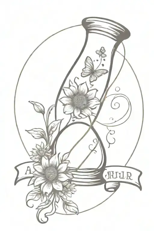 Hour Glass Containing Butter Fly With Sun Flower Surrounded A Banner With The Name Amanda