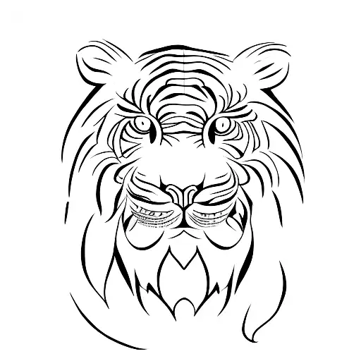 A Blackwork Tree With Roots Growing Into The Shape Of A Tiger's Face