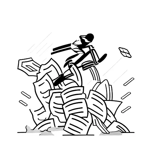 A Fierce Motocross Rider Jumping Over A Pile Of Money