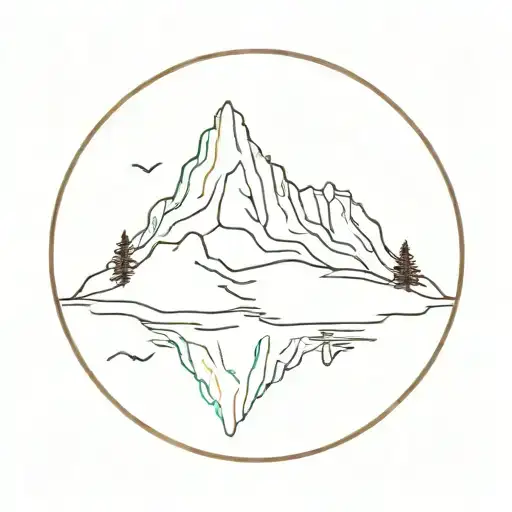 A Minimalist Tattoo Of A Mountain Range Reflected In A Calm River