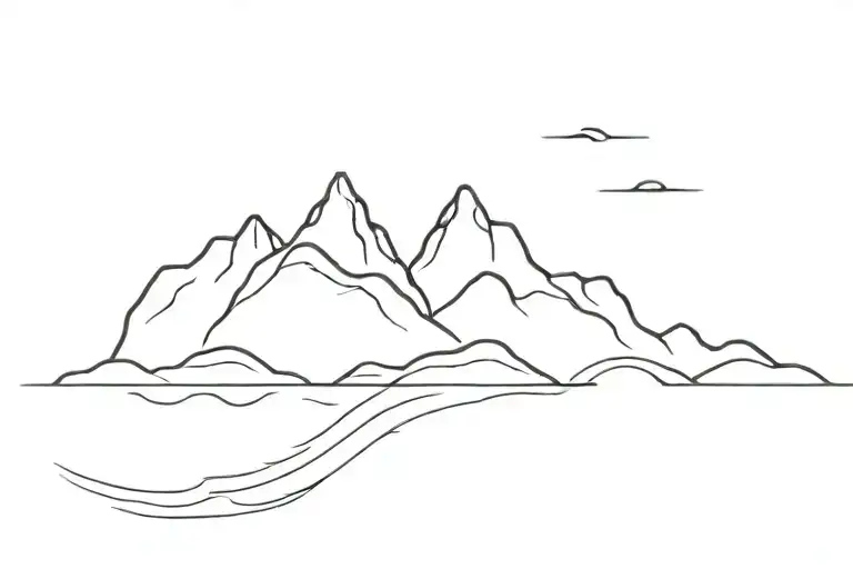 A Minimalist Tattoo Of A Mountain Range Reflected In A Calm River