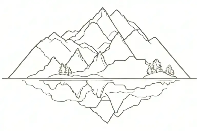 A Minimalist Tattoo Of A Mountain Range Reflected In A Calm River