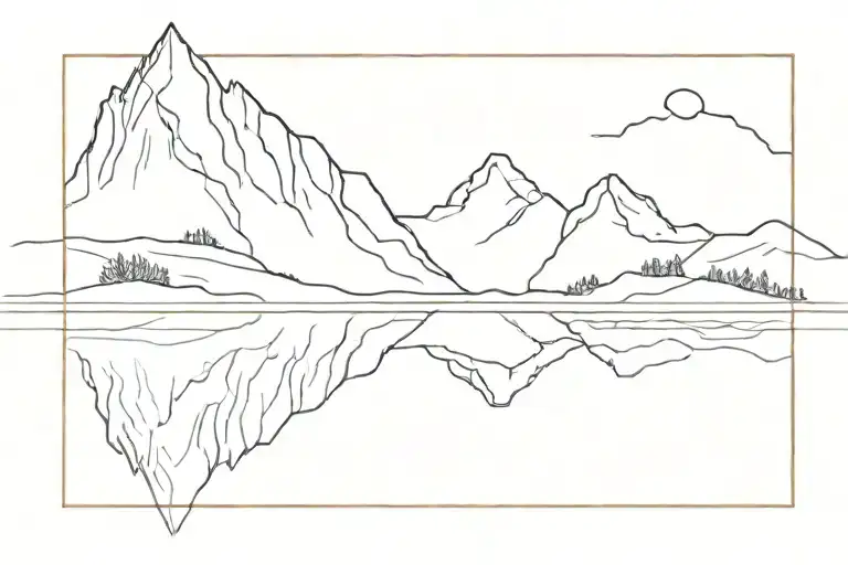 A Minimalist Tattoo Of A Mountain Range Reflected In A Calm River