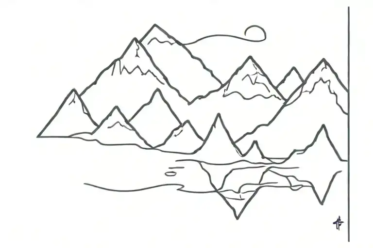 A Minimalist Tattoo Of A Mountain Range Reflected In A Calm River