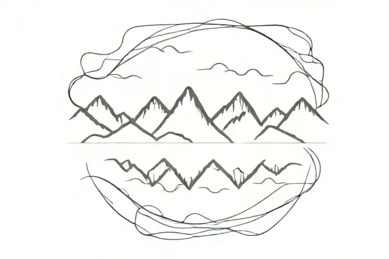 A Minimalist Tattoo Of A Mountain Range Reflected In A Calm River