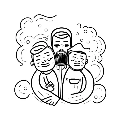 A Portrait Of A Father And Son Watching The Sunset