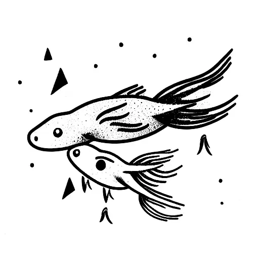 Two Axolotls Swimming In Space