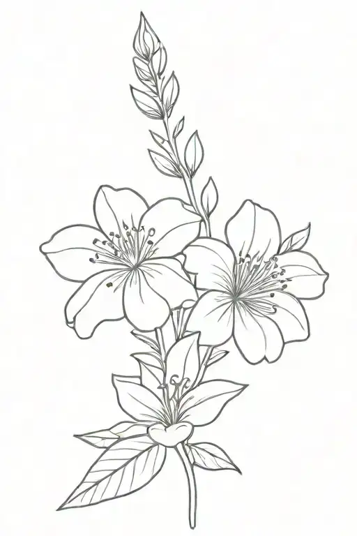 Asther Flower And Violet Flower Line Drawing