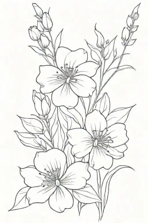 Asther Flower And Violet Flower Bouqette Line Drawing