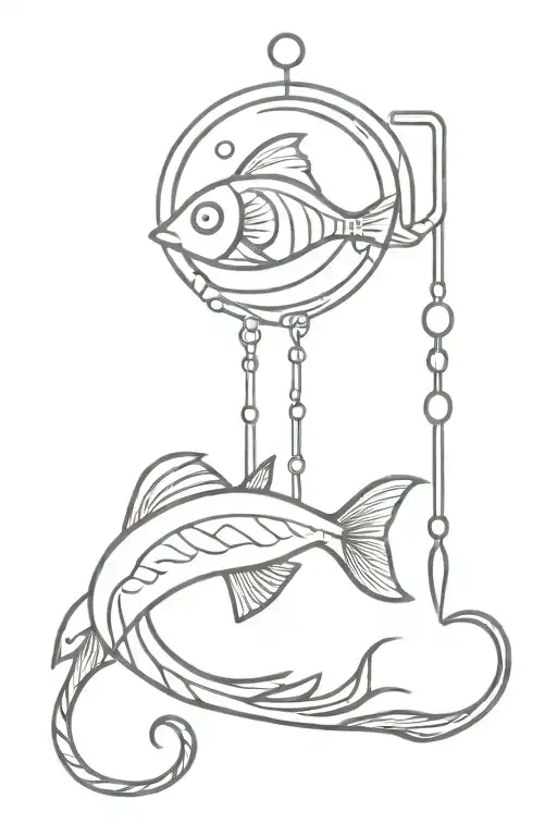 A Hook With A Fish With A Feather Hanging From It