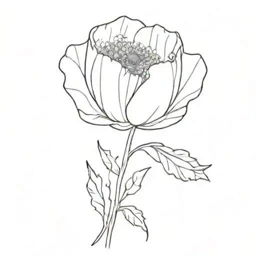 Single Line Poppy And Single Line Chrysanthemum Flower