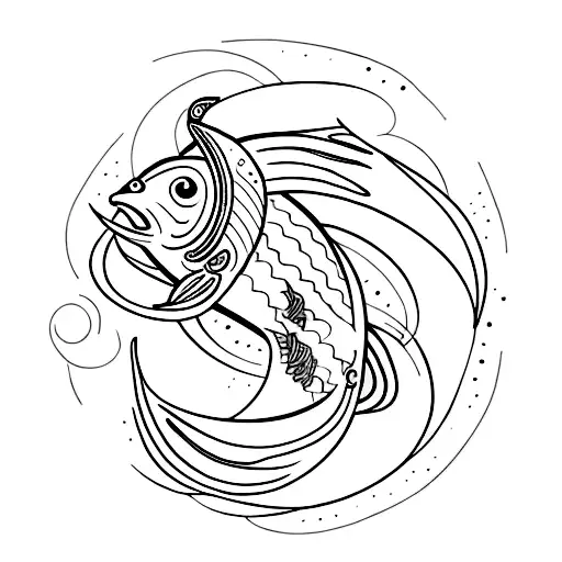 A Minimalist Design Of A Pisces Fish With A Halo And Devil Horns