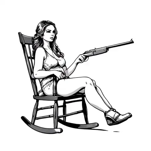 Woman Sitting Rocking Chair With Shotgun Western