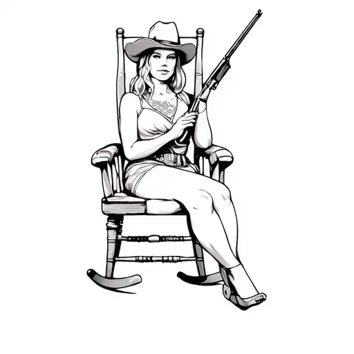 Woman Sitting Rocking Chair With Shotgun Western