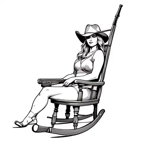 Woman Sitting Rocking Chair With Shotgun Western