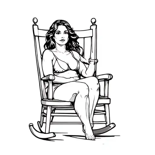Woman Sitting Rocking Chair Western Art