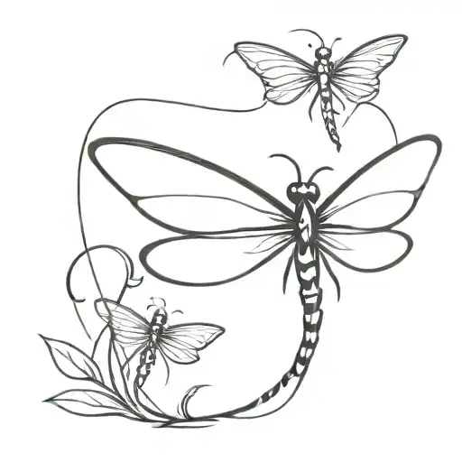 Tribal Dragonfly Landing Open Wings