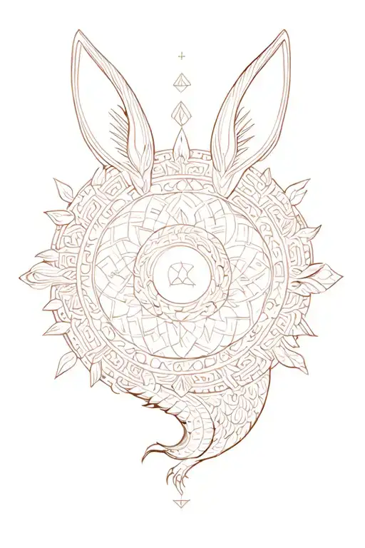 Rabbit Dragon Greek Mandala Design Incorporating