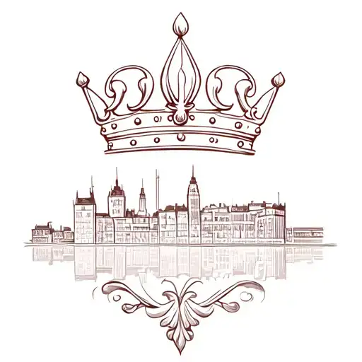 Crown With Fleur De Lys Paris Lyon City Skyline