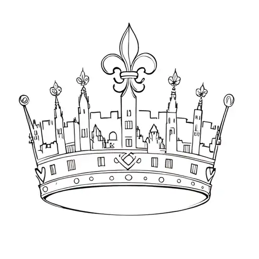 Crown With Fleur De Lys Paris Lyon City Skyline