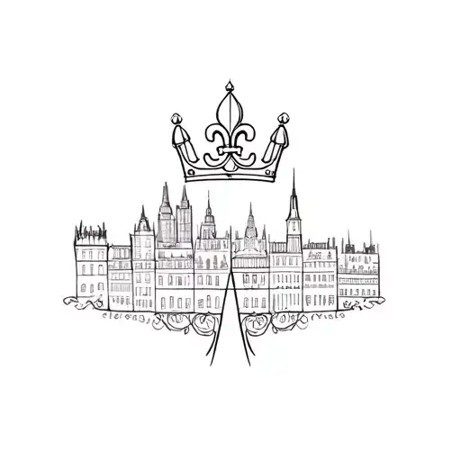 Crown With Fleur De Lys Paris Lyon City Skyline
