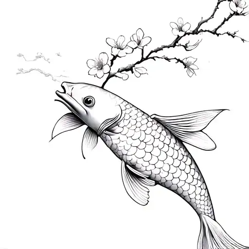 Koi Fish With Cherry Blossom Coming Out Of His Mouth