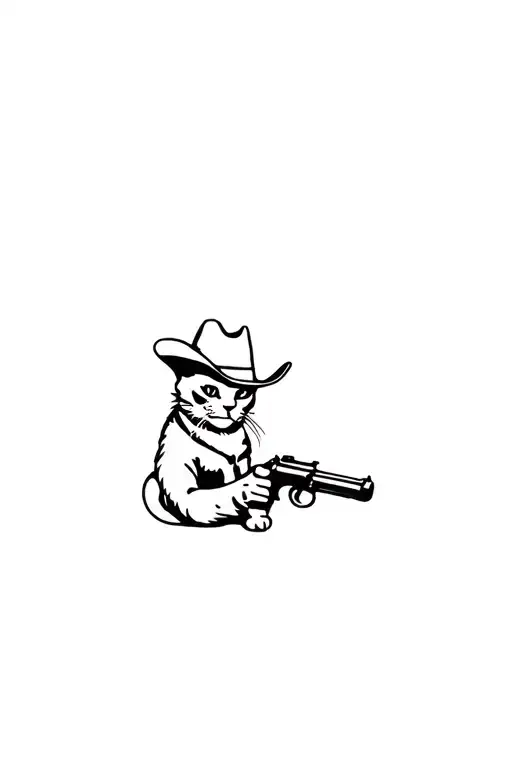 Cowboy Cat With Revolver Aiming Up
