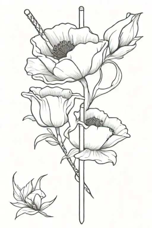 27 Poppy Flowers Wrapped Around Sword