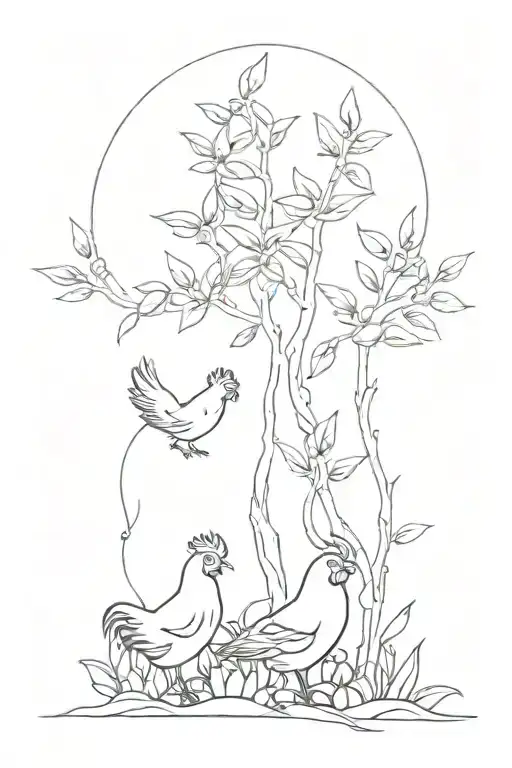 Fuchsia Plant With Chickens In A Forest