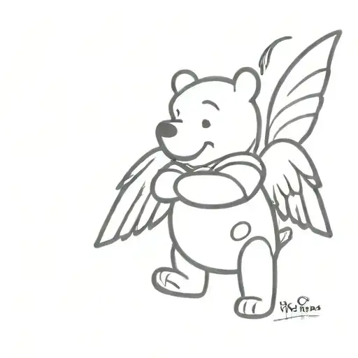 Winnie The Pooh Standing With Angel Wings Made