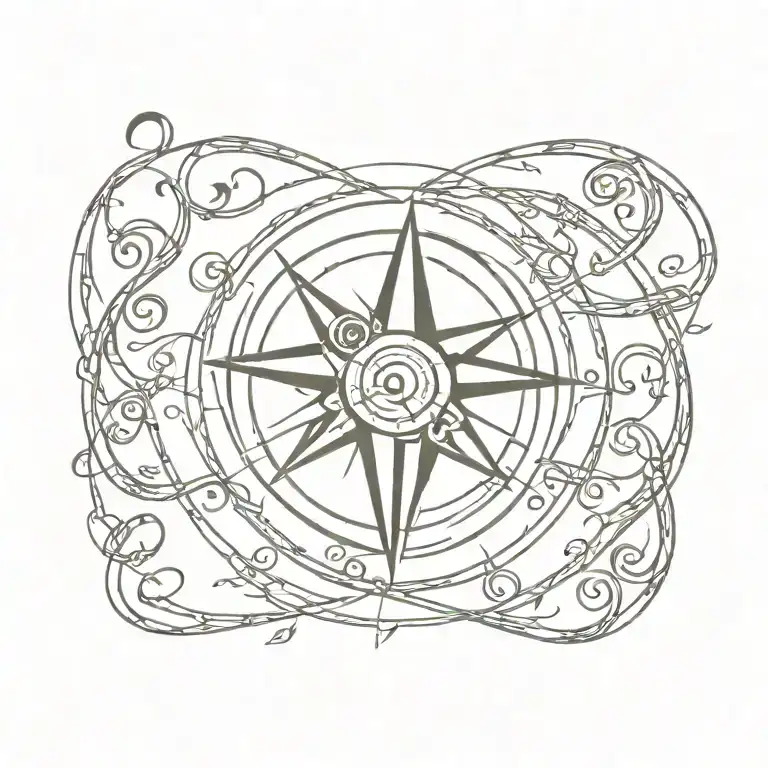 Tattoo Of A Compass And A Treble Clef Intertwined And Music Notes Going Out To Shoulder