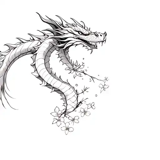 Dragon With Cherry Blossoms Coming Out Of His Mouth