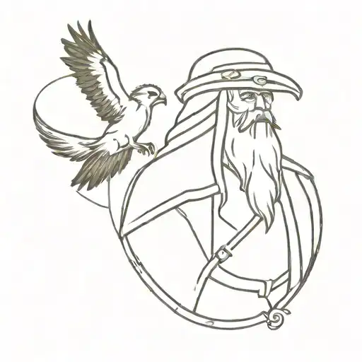Odin With Eye Patch And His Crows Flying